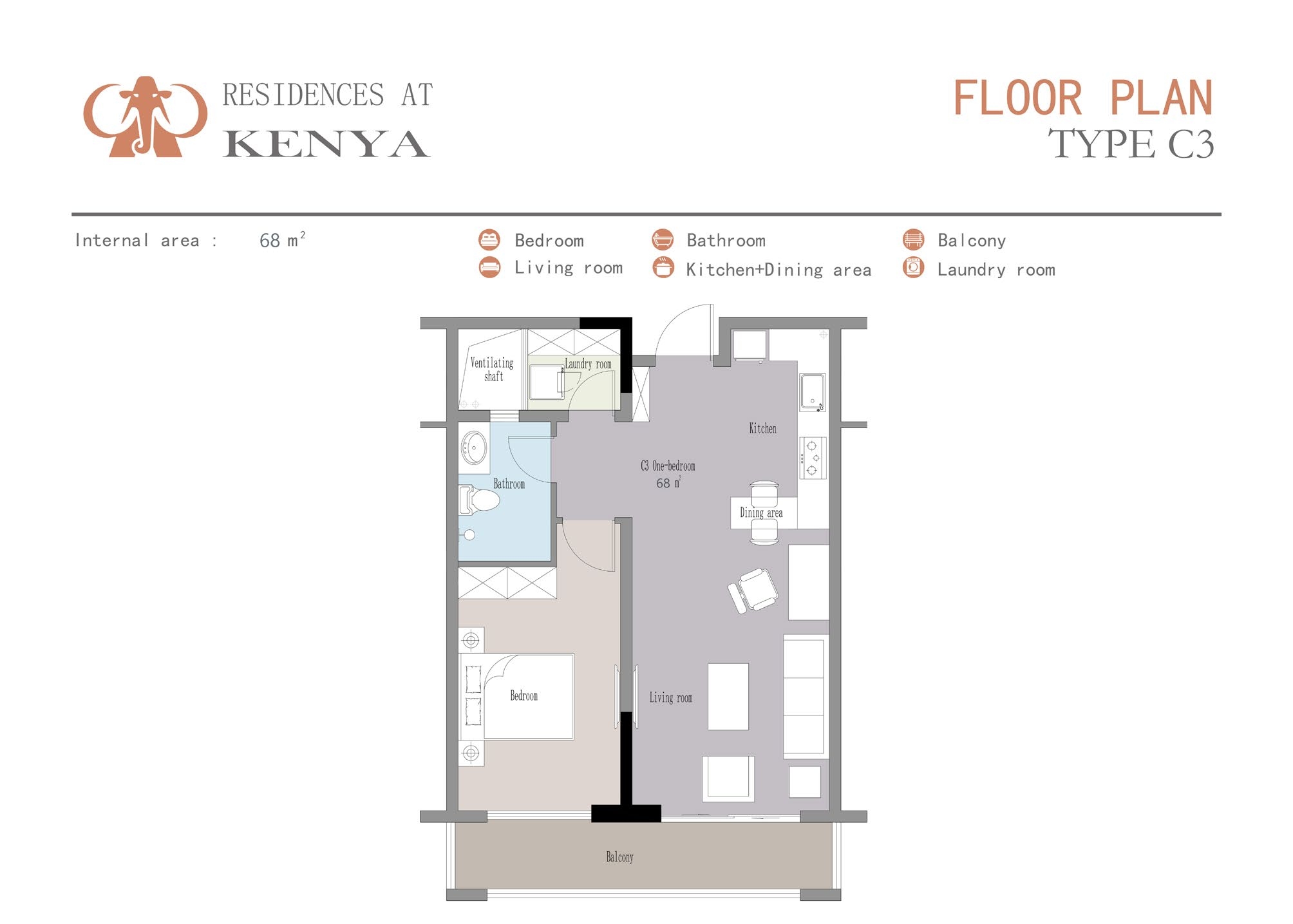 floor plan for type c3 of 1 bedroom lesonia residency